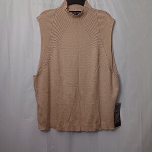 PAMELA MCCOY SLEEVELESS MOCK NECK SWEATER TAN SIZE 2X